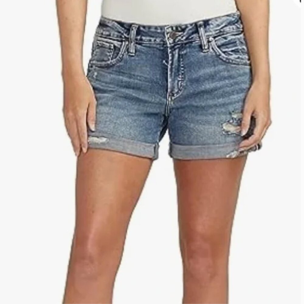 Silver Jeans Sam Jean Short Cuffed Distressed High Rise Size 26 4.5" Inseam